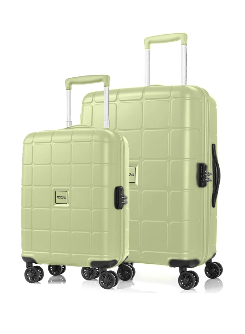 American Tourister Hundo Suitcase, 2pc Set (55 + 68 cm), 4 Spinner Wheels, Hard Top, Polypropylene, Frozen Matcha|Spacious Interior|DuoSaf™ Security Zipper|TSA Combination Lock - 3 Years International Warranty